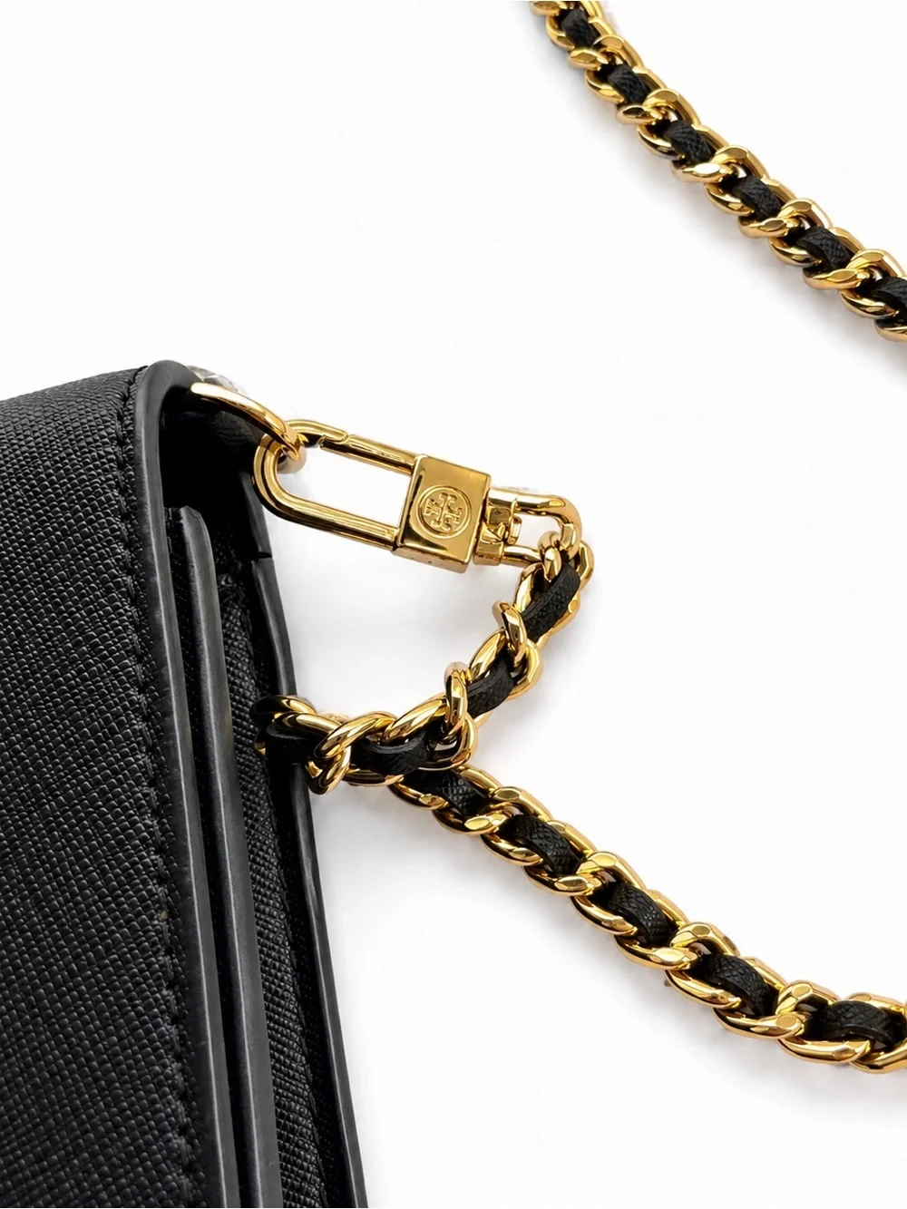 Tory Burch Black Leather Chain Strap Crossbody with Gold Logo
